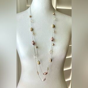 💕 LONG DOUBLE STRAND BEADED NECKLACE WITH PINK AND CLEAR BEADS 💕